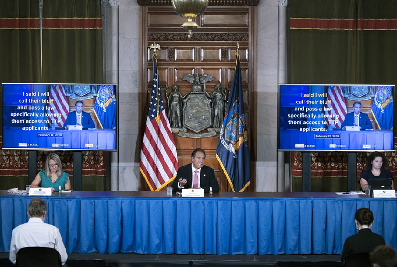 Gov.  Andrew Cuomo at a briefing on Friday.